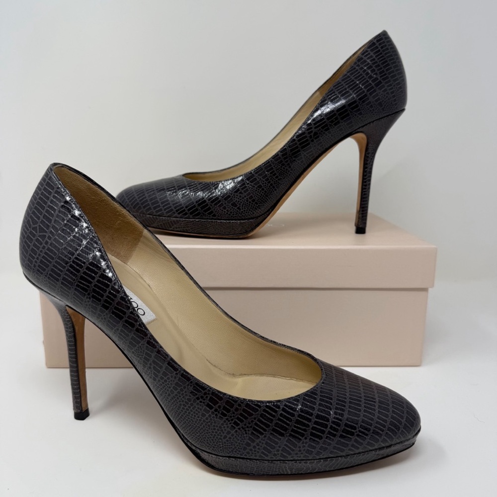 Jimmy Choo Black Croc-Embossed Leather Pumps